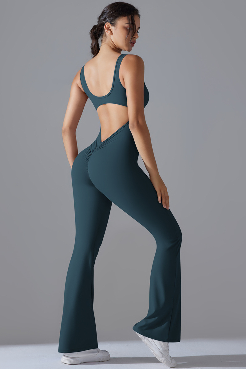 Women's U-neck Pleated Buttocks Lift Flared Pants Jumpsuit - Image 14