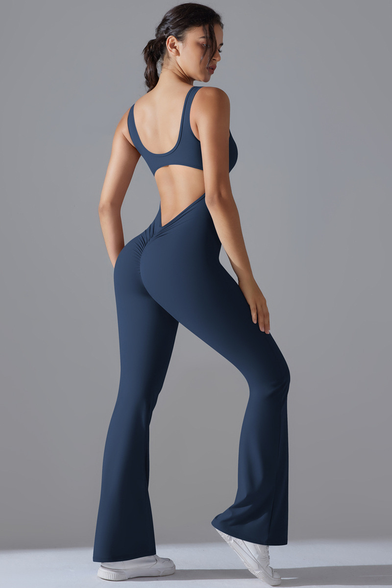 Women's U-neck Pleated Buttocks Lift Flared Pants Jumpsuit - Image 15