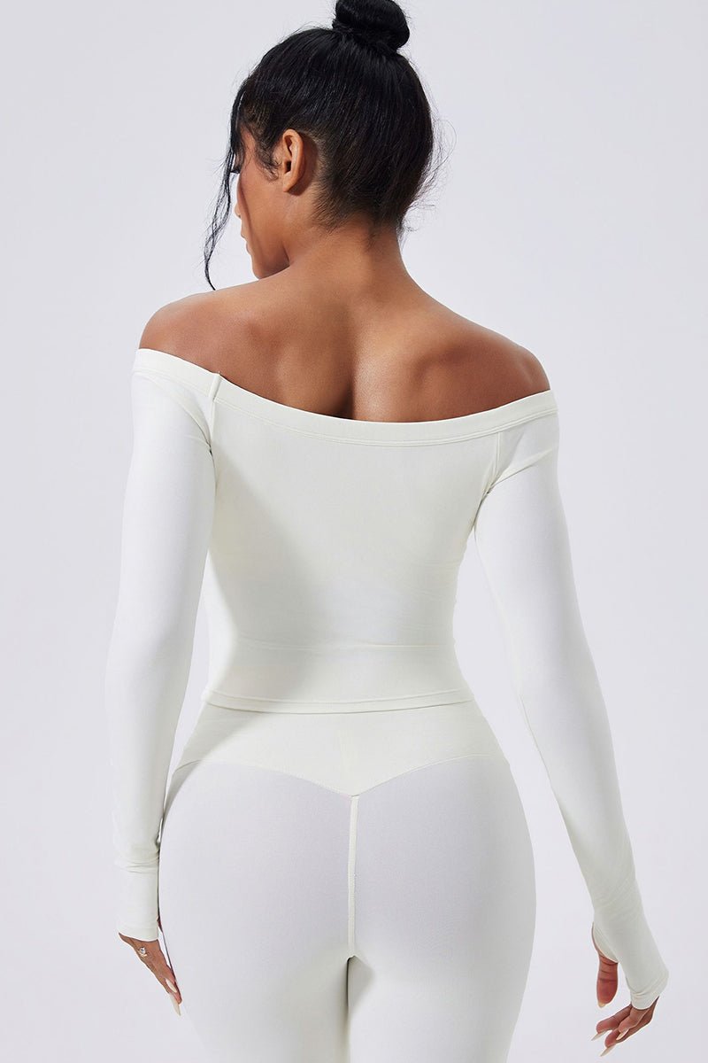 Women Off-Shoulder Sculpting Fitness Long Sleeves - Image 15