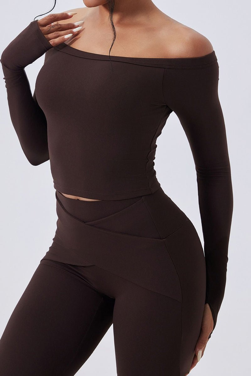 Women Off-Shoulder Sculpting Fitness Long Sleeves - Image 21