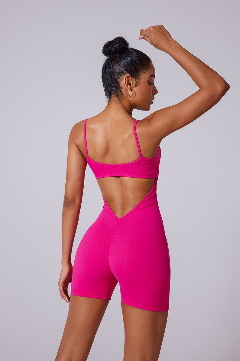 Women'S Thin-Shouldered Vest Backless Pleated V-Waistline Shorts Bodysuit - Image 2