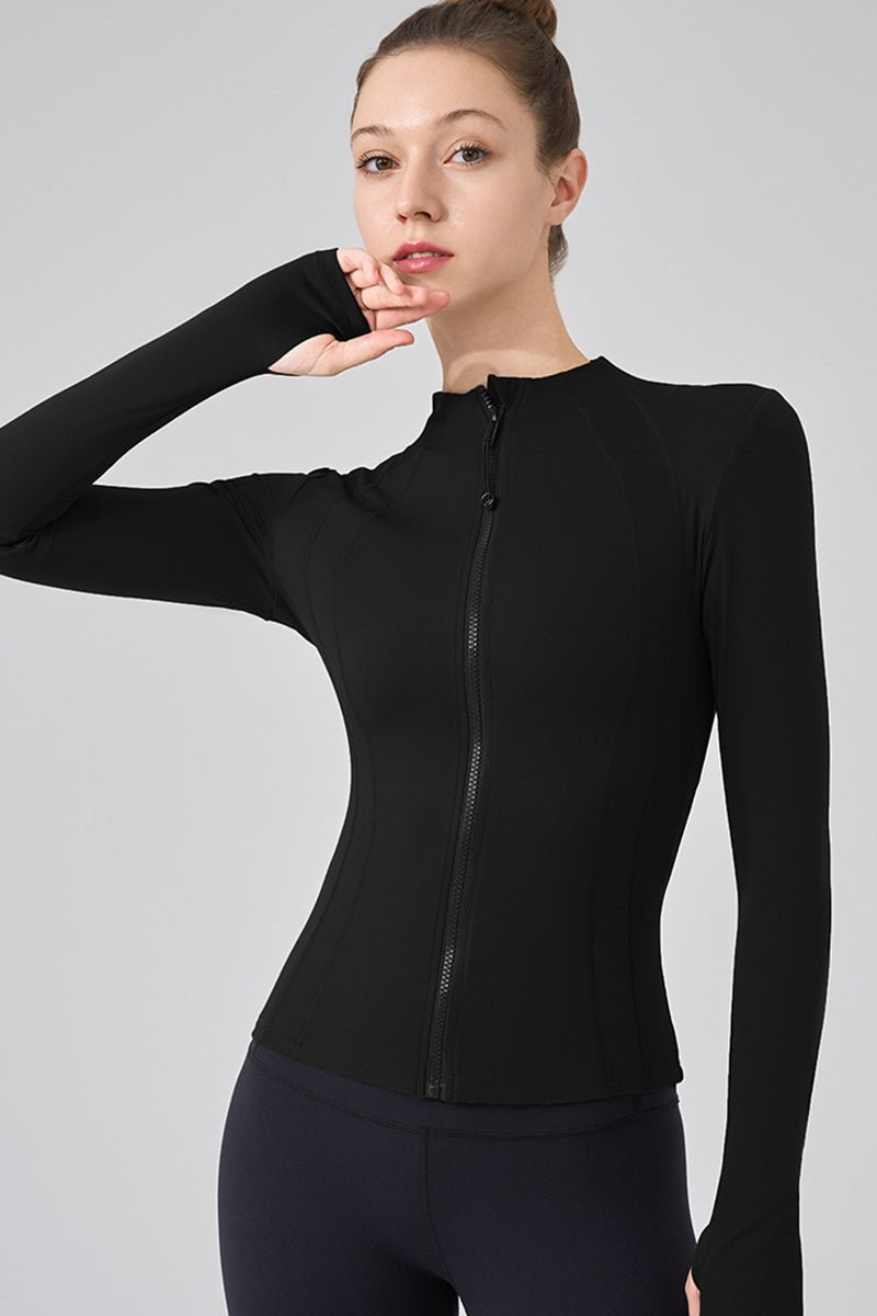 Women Stand Collar Slim-Fit Yoga Running Long Sleeves - Image 7