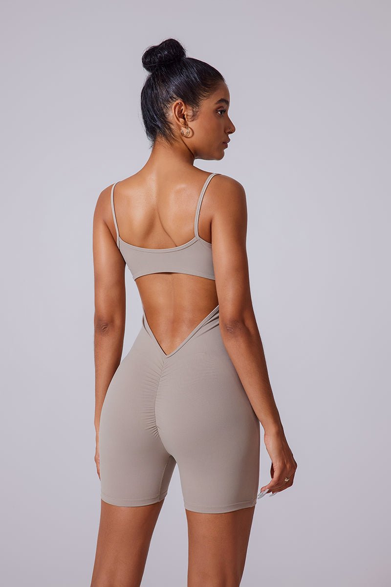 Women'S Thin-Shouldered Vest Backless Pleated V-Waistline Shorts Bodysuit - Image 9