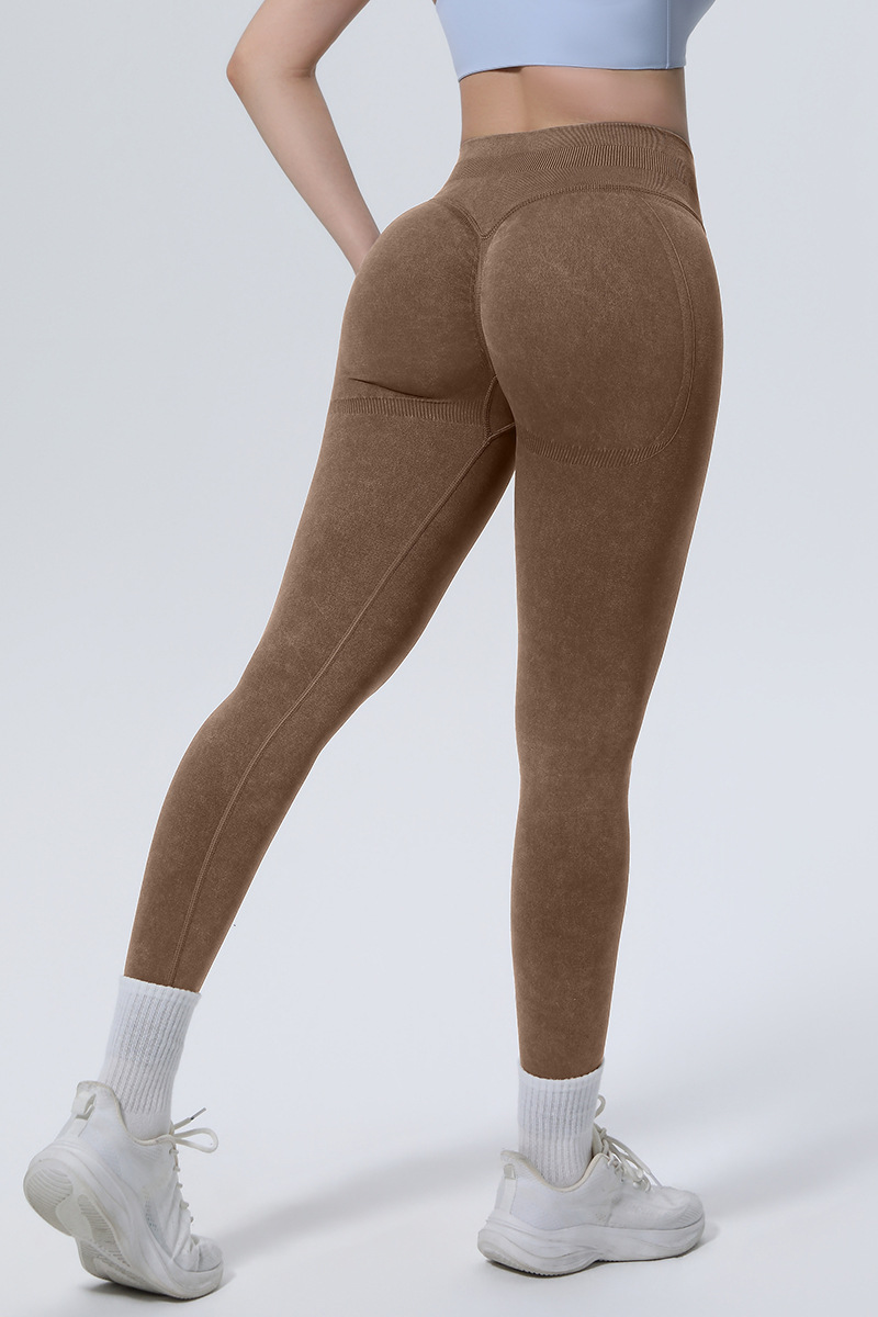 Women's Athletic Seamless Washed Pleated Yoga Leggings - Image 7