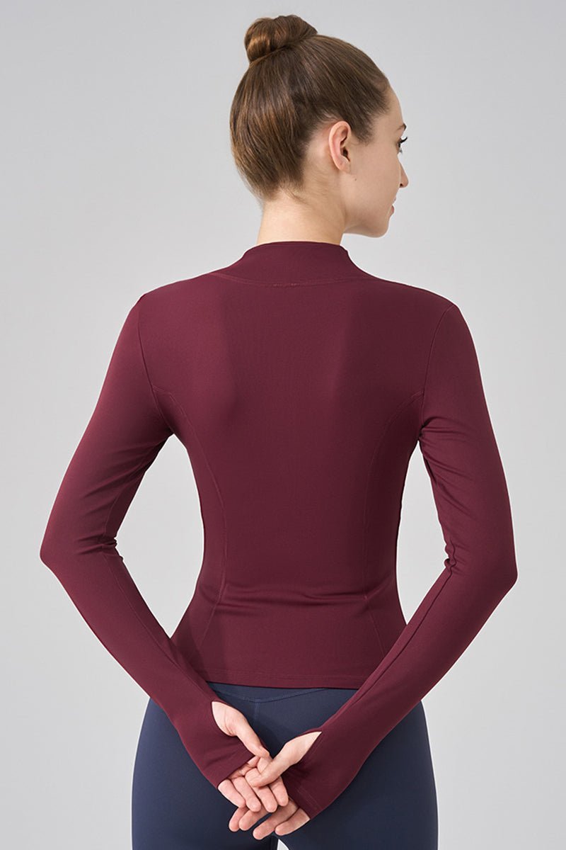 Women Stand Collar Slim-Fit Yoga Running Long Sleeves - Image 2