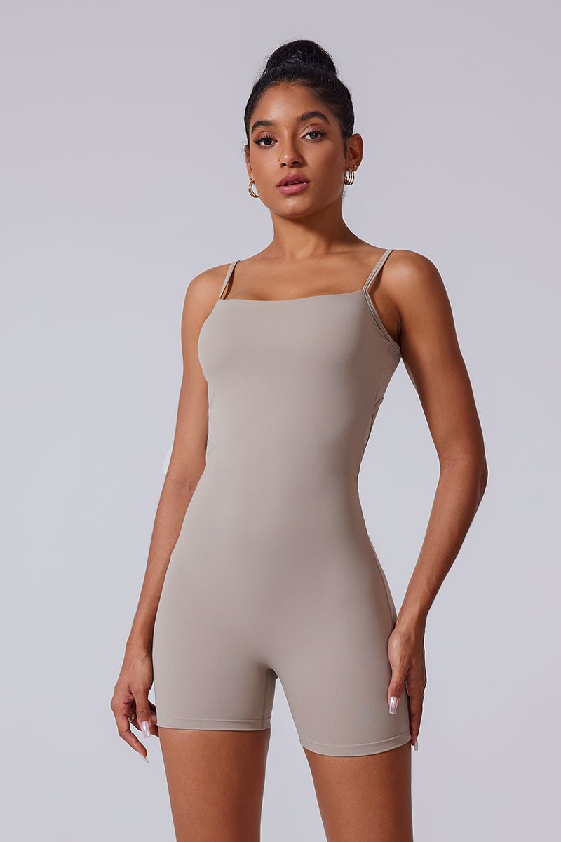Women'S Thin-Shouldered Vest Backless Pleated V-Waistline Shorts Bodysuit - Image 8