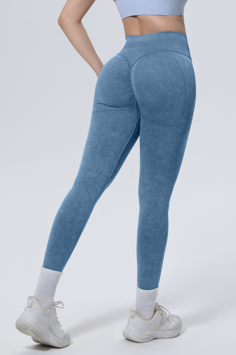 Women's Athletic Seamless Washed Pleated Yoga Leggings - Image 8