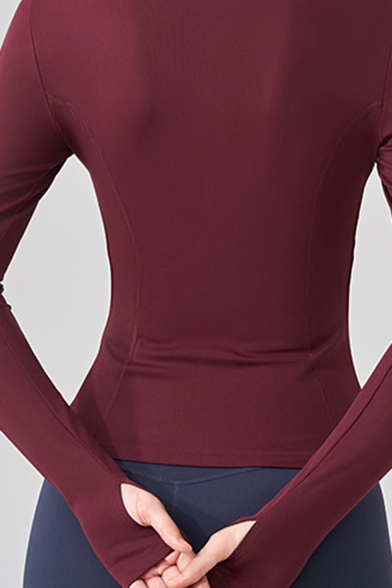 Women Stand Collar Slim-Fit Yoga Running Long Sleeves - Image 12