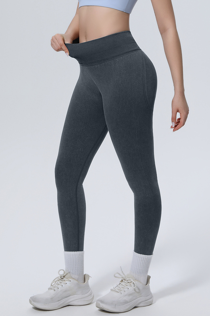 Women's Athletic Seamless Washed Pleated Yoga Leggings - Image 2