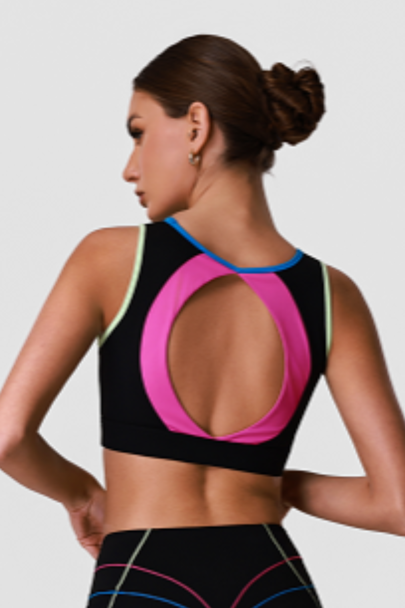 Women's Color Block Cutout Back Sports Bra - Image 8