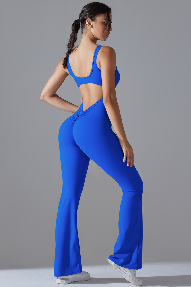 Women's U-neck Pleated Buttocks Lift Flared Pants Jumpsuit - Image 8