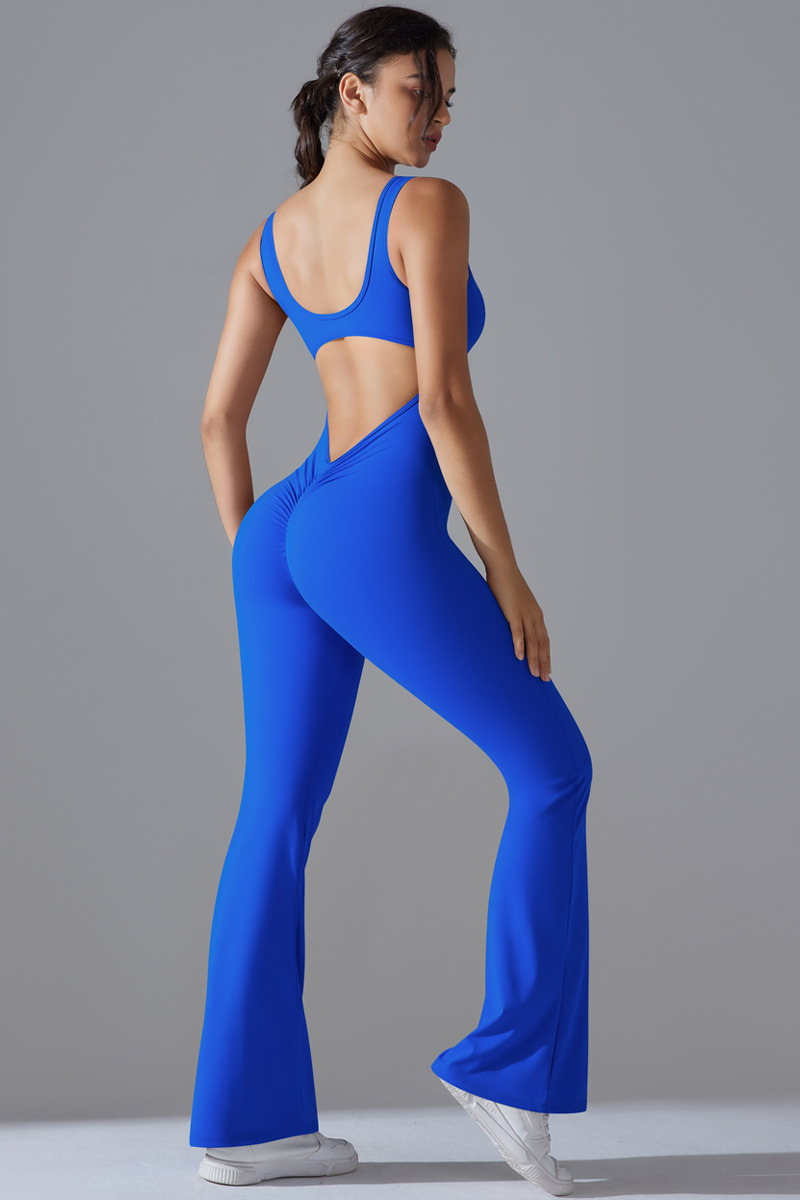 Women's U-neck Pleated Buttocks Lift Flared Pants Jumpsuit - Image 9