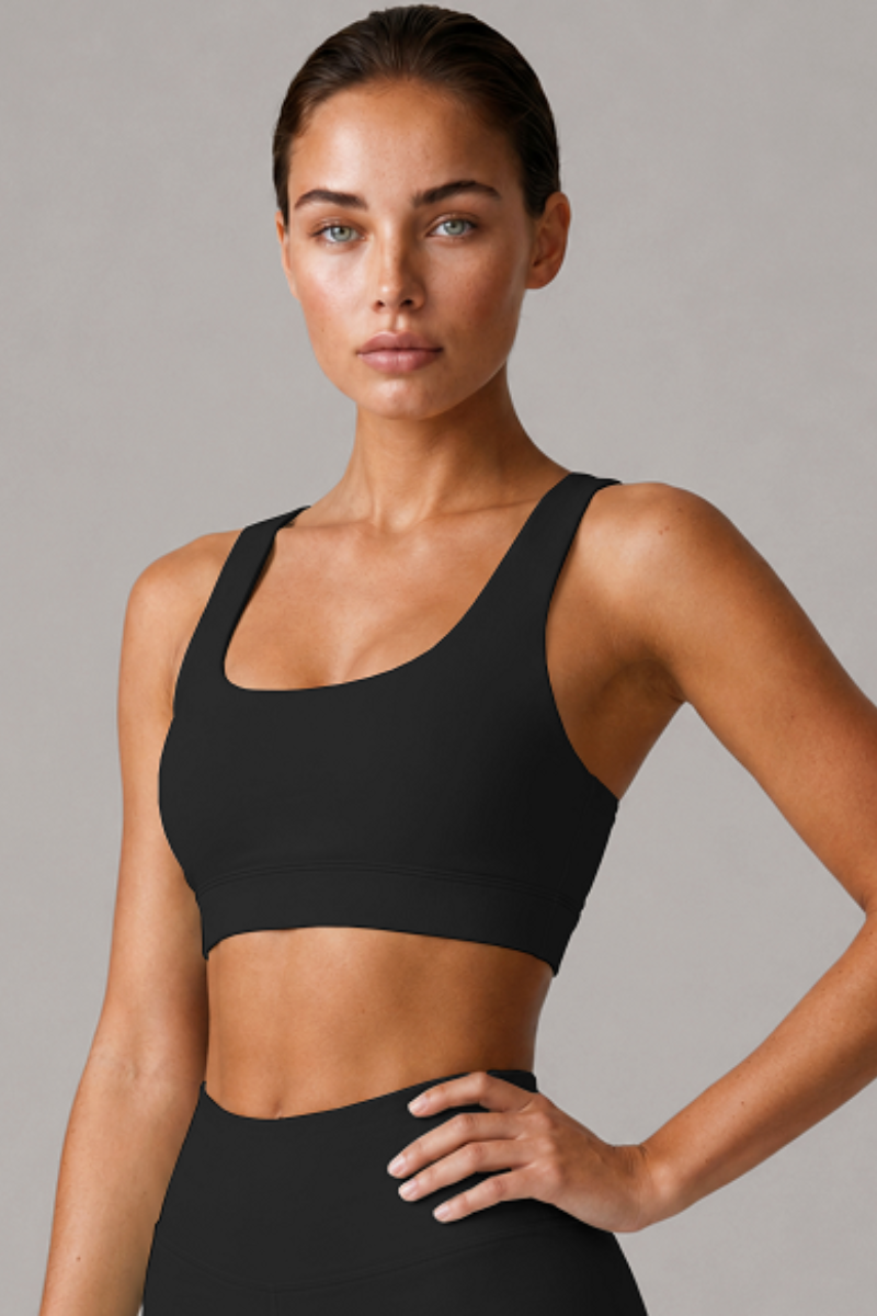 Women's Athletic Crisscross Back U-neck Solid Bra - Image 9