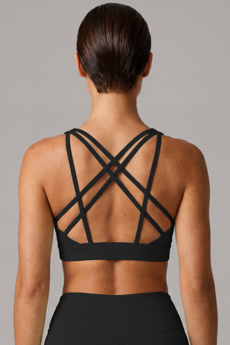 Women's Athletic Crisscross Back U-neck Solid Bra - Image 10